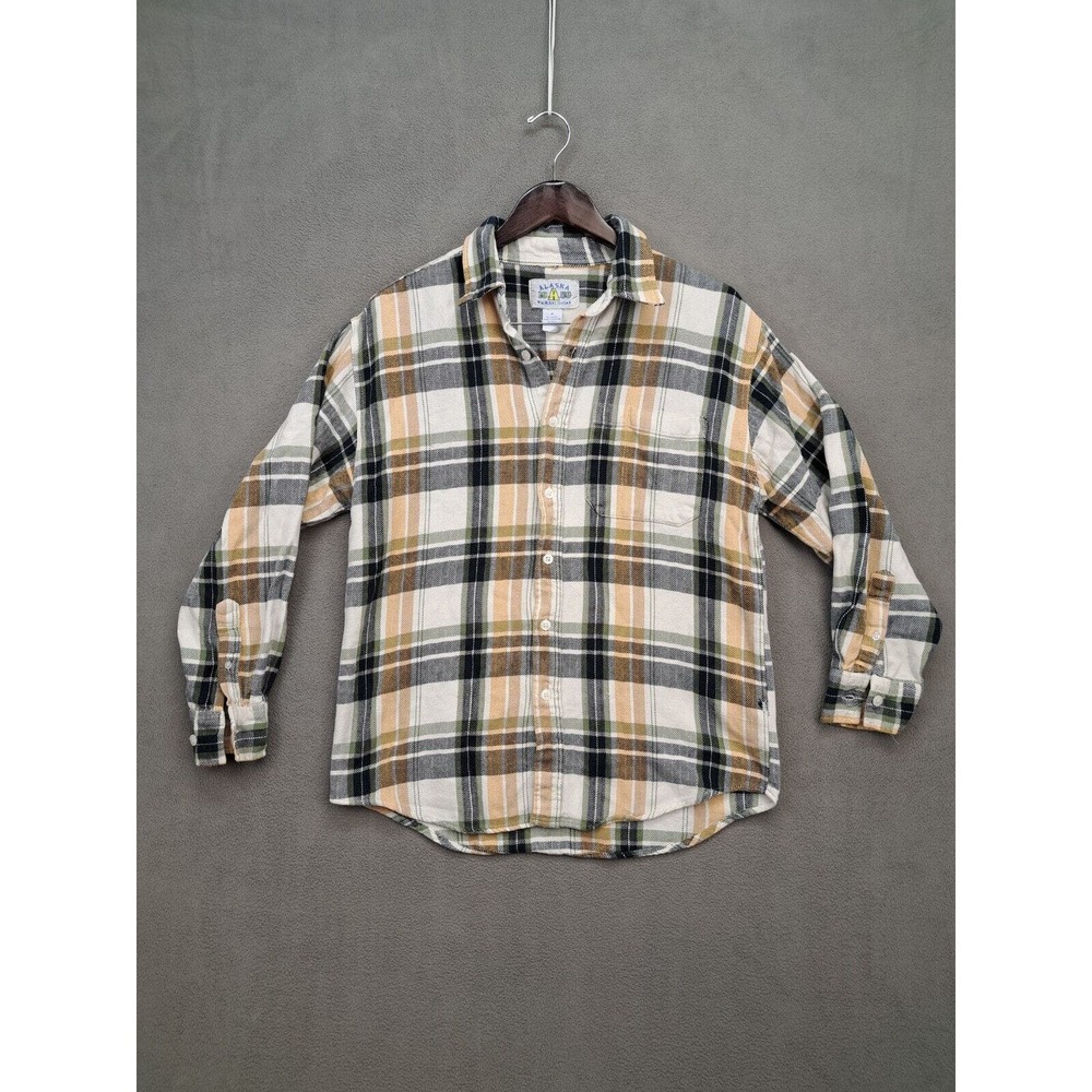 ALASKA 1959 WILDERNESS GEAR Mens Beige Plaid Flannel Sz M Button Down Shirt